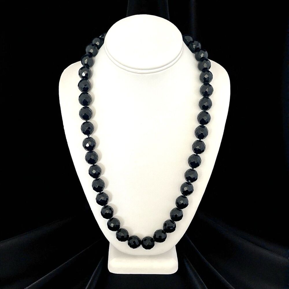 Vintage 1990s Joan Rivers Necklace Black Faceted Czech Glass Bead - 10W